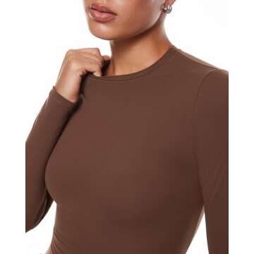 INLYRIC Women's Inbarely Soft Long Sleeve Tops Crew Neck Slim Fit Double Lined Basic Casual Going Out Y2K Tees Shirts Coffee Brown Medium