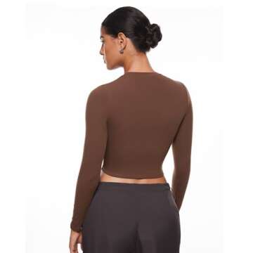 INLYRIC Women's Inbarely Soft Long Sleeve Tops Crew Neck Slim Fit Double Lined Basic Casual Going Out Y2K Tees Shirts Coffee Brown Medium