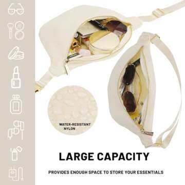 YogoRun Fanny Pack Nylon Waist Pack for Women Men Crossbody Bag Everywhere Belt Bag Beige Waist Bag (Large,Beige)