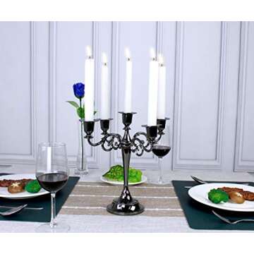 Maiheimoon Metal Candelabra Retro Candlestick Holder for Candlelight Dinner and Table Decoration (5 Arms-Black-1)