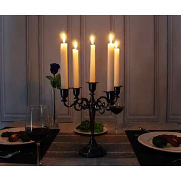 Maiheimoon Metal Candelabra Retro Candlestick Holder for Candlelight Dinner and Table Decoration (5 Arms-Black-1)