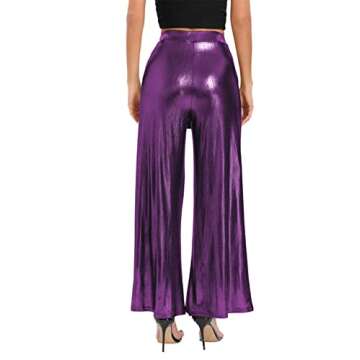 70s Outfits for Women Sparkly Disco Outfit Women Casual Loose Palazzo Pants for Women High Waist Wid...