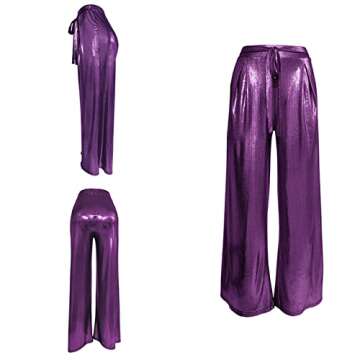 70s Sparkly Disco Palazzo Pants for Women - Purple Style
