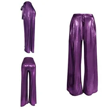 70s Sparkly Disco Palazzo Pants for Women - Purple Style