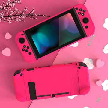 eXtremeRate PlayVital Cover for Nintendo Switch, Protective Case Protector for Switch - Shock-absorbent Anti-Scratch Dockable Easy to install Durable Hard Shell Game Accessories, Bright Pink