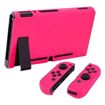 eXtremeRate PlayVital Cover for Nintendo Switch, Protective Case Protector for Switch - Shock-absorbent Anti-Scratch Dockable Easy to install Durable Hard Shell Game Accessories, Bright Pink
