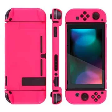 eXtremeRate PlayVital Cover for Nintendo Switch, Protective Case Protector for Switch - Shock-absorbent Anti-Scratch Dockable Easy to install Durable Hard Shell Game Accessories, Bright Pink
