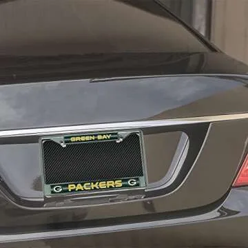 Rico Industries NFL Green Bay Packers Bling Chrome License Plate Frame with Glitter Accent , 6 x 12.25"