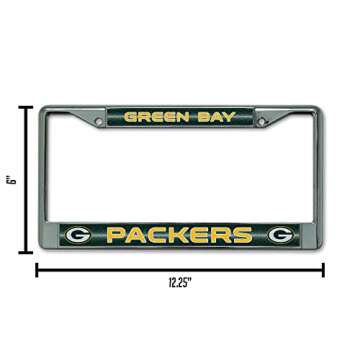 Rico Industries NFL Green Bay Packers Bling Chrome License Plate Frame with Glitter Accent , 6 x 12.25"