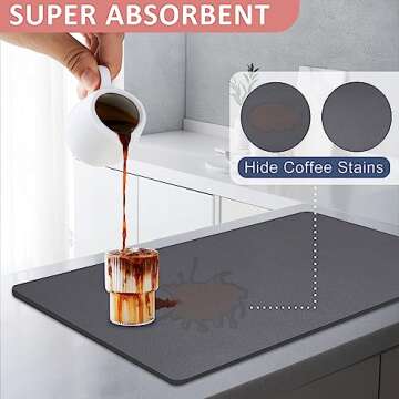 WEKEY Coffee Mat Hide Stain,Drying Mat for Kitchen Counter,Coffee Maker Mat for Countertops, Absorbent Coffee Bar Mat for Kitchen Counter,Coffee Bar Accessories Under Appliance Mats (Gray, 12*20 IN)