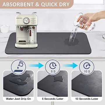 WEKEY Coffee Mat Hide Stain,Drying Mat for Kitchen Counter,Coffee Maker Mat for Countertops, Absorbent Coffee Bar Mat for Kitchen Counter,Coffee Bar Accessories Under Appliance Mats (Gray, 12*20 IN)