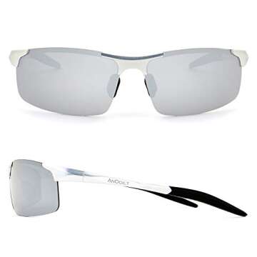 ANDOILT Mens Sports Polarized Sunglasses UV Protection Sunglasses for Men Fishing Driving Silver Fra...