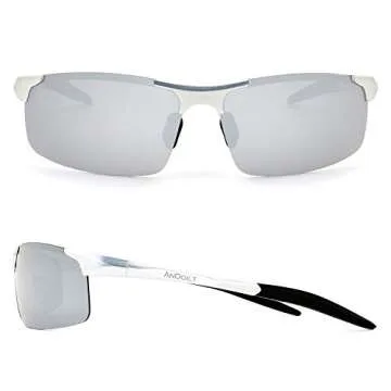 ANDOILT Mens Sports Polarized Sunglasses UV Protection Sunglasses for Men Fishing Driving Silver Fra...