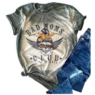 Bad Moms Club Funny Mom Shirt for Women Vintage Skull Bun Leopard Bleached Graphic Tees Shirt Summer...
