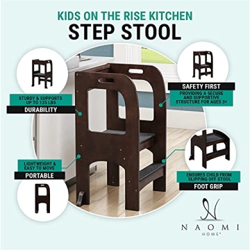 Safe Non-Slip Wooden Toddler Step Stool Kitchen Helper