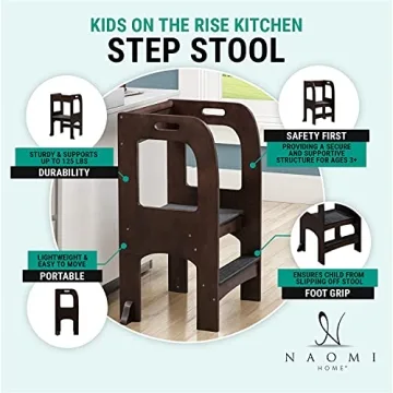 Safe Non-Slip Wooden Toddler Step Stool Kitchen Helper