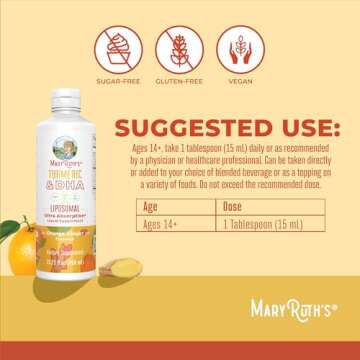 MaryRuth Organics | Liposomal Turmeric & DHA | Curcumin | Ginger Root Oil | Algal DHA & Vitamin E | Cognitive Function | Mood Support | Joint Health | Liquid Supplement | 15.22 oz
