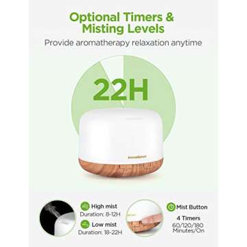 InnoGear Oil Diffuser, 500ml Diffusers for Essential Oils Large Room Ultrasonic Diffuser with 4 Timers 2 Misting Modes Essential Oil Diffusers for Home Waterless Auto-Off, Large, Yellow