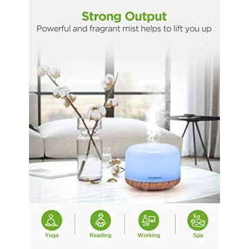 InnoGear Oil Diffuser, 500ml Diffusers for Essential Oils Large Room Ultrasonic Diffuser with 4 Timers 2 Misting Modes Essential Oil Diffusers for Home Waterless Auto-Off, Large, Yellow