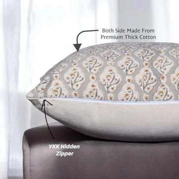 ADEESHA DECOR Block Print Duck Canvas Pillow Cover, 20x20 Inch Decorative Handmade Vintage Fall Pillow Covers for Sofa and Couch, Farmhouse Boho Indian Cushion Cover (Blue, Floral Elegance)