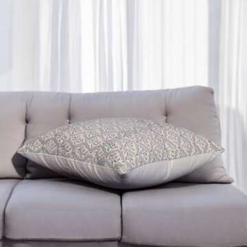 ADEESHA DECOR Block Print Duck Canvas Pillow Cover, 20x20 Inch Decorative Handmade Vintage Fall Pillow Covers for Sofa and Couch, Farmhouse Boho Indian Cushion Cover (Blue, Floral Elegance)