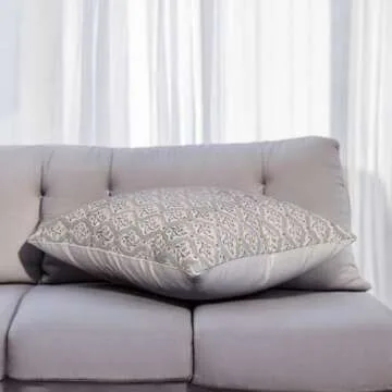 ADEESHA DECOR Block Print Duck Canvas Pillow Cover, 20x20 Inch Decorative Handmade Vintage Fall Pillow Covers for Sofa and Couch, Farmhouse Boho Indian Cushion Cover (Blue, Floral Elegance)