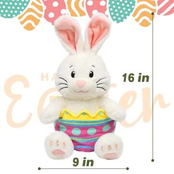 Hopearl Stuffed Easter Bunny with Removable Easter Eggshell Detachable Plush Rabbit Toy Cute Eggs Hunting Festival Gifts for Kids Girls Boys, 16''