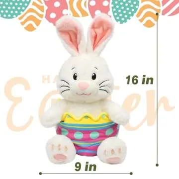 Hopearl Stuffed Easter Bunny with Removable Easter Eggshell Detachable Plush Rabbit Toy Cute Eggs Hunting Festival Gifts for Kids Girls Boys, 16''