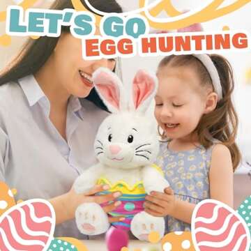 Hopearl Stuffed Easter Bunny with Removable Easter Eggshell Detachable Plush Rabbit Toy Cute Eggs Hunting Festival Gifts for Kids Girls Boys, 16''