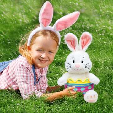 Hopearl Stuffed Easter Bunny with Removable Easter Eggshell Detachable Plush Rabbit Toy Cute Eggs Hunting Festival Gifts for Kids Girls Boys, 16''