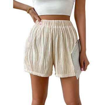 Avanova Women's Athletic Shorts Elastic High Waisted Textured Casual Summer Shorts Apricot Medium