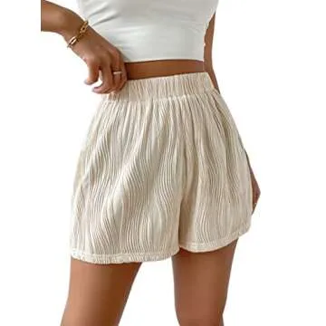 Avanova Women's Athletic Shorts Elastic High Waisted Textured Casual Summer Shorts Apricot Medium