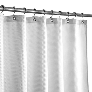 Waffle Weave Fabric Shower Curtain Hotel Spa Luxury - White Heavyweight Curtains for Bathroom with C...