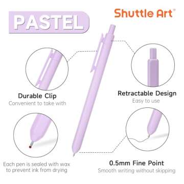 Shuttle Art Retractable Pastel Gel Ink Pens, 11 Pack Black Ink Pens, Cute Pens 0.5mm Fine Point for ...