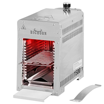 BIG HORN OUTDOORS Portable Infrared Broiler Propane Gas Grill, 1500 Degree Stainless Steel Tabletop ...