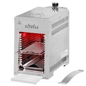 BIG HORN OUTDOORS Portable Infrared Broiler Propane Gas Grill, 1500 Degree Stainless Steel Tabletop ...