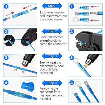 Kuject 90PCS Heat Shrink Wire Connectors, Multipurpose Waterproof Electrical Wire Terminals kit, Insulated Crimp Connectors Ring Fork Spade Butt Splices for Automotive Marine Boat Truck