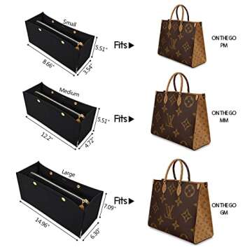 LEXSION Felt Purse Organizer Insert,Handbag Organizer with Detachalbe Zipper Pocket for ONTHEGO PM,3...