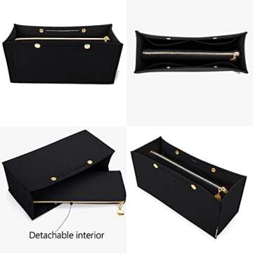 LEXSION Felt Purse Organizer Insert,Handbag Organizer with Detachalbe Zipper Pocket for ONTHEGO PM,3 Size 8034 Black Small