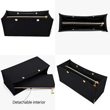 LEXSION Felt Purse Organizer Insert,Handbag Organizer with Detachalbe Zipper Pocket for ONTHEGO PM,3 Size 8034 Black Small