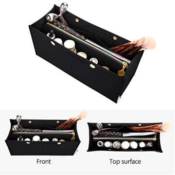 LEXSION Felt Purse Organizer Insert,Handbag Organizer with Detachalbe Zipper Pocket for ONTHEGO PM,3 Size 8034 Black Small