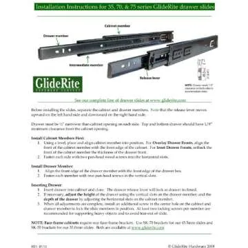 GlideRite 28" Drawer Slides, 100 lbs Capacity, Silver