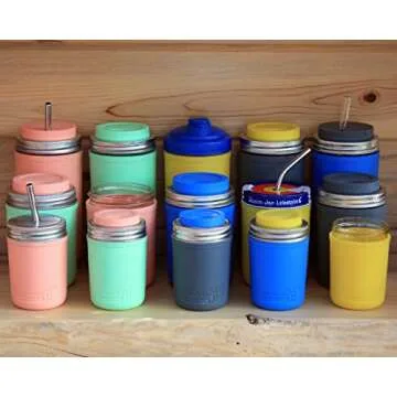 Silicone Drinking Lids with Rust Proof Stainless Steel Bands by Mason Jar Lifestyle (2 Pack, Light Coral, Wide Mouth)