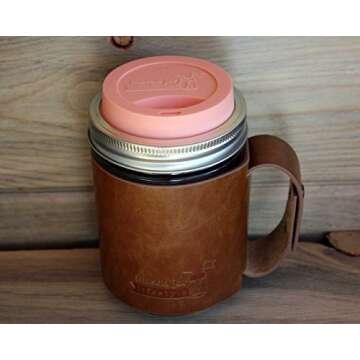 Silicone Drinking Lids with Rust Proof Stainless Steel Bands by Mason Jar Lifestyle (2 Pack, Light Coral, Wide Mouth)