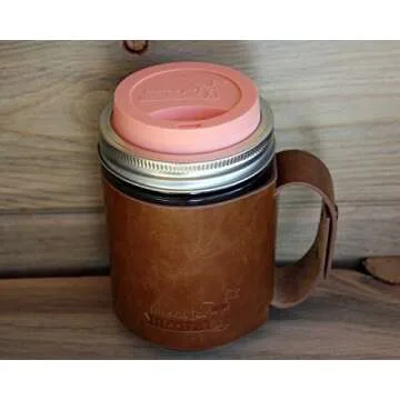 Silicone Drinking Lids with Rust Proof Stainless Steel Bands by Mason Jar Lifestyle (2 Pack, Light Coral, Wide Mouth)