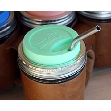 Silicone Drinking Lids with Rust Proof Stainless Steel Bands by Mason Jar Lifestyle (2 Pack, Light Coral, Wide Mouth)