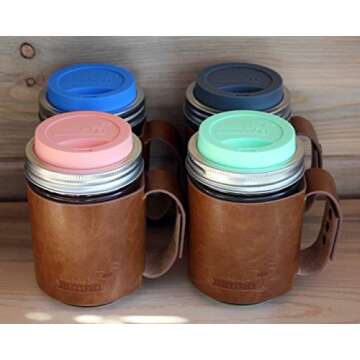 Silicone Drinking Lids with Rust Proof Stainless Steel Bands by Mason Jar Lifestyle (2 Pack, Light Coral, Wide Mouth)