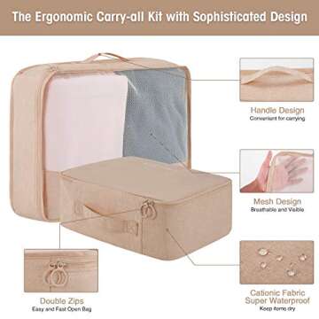 Packing Cubes for Travel 7 Set, Luggage Packing Organizers with Shoe Bag and Toiletry Bag (Beige)