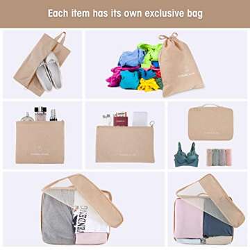 Packing Cubes for Travel 7 Set, Luggage Packing Organizers with Shoe Bag and Toiletry Bag (Beige)