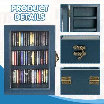 Anxiety Bookshelf Mini Bookshelf Ornament Miniature Bookshelf Decor Shake Bookshelf Shake Away Your Anxiety Miniature Book Library with 60pcs Mini Books for Book Lovers Home Room Office Decor (Blue)